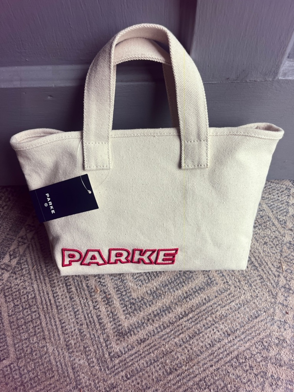 PARKE X TARGET MINI Cream Canvas Tote with Red Logo Embroidery